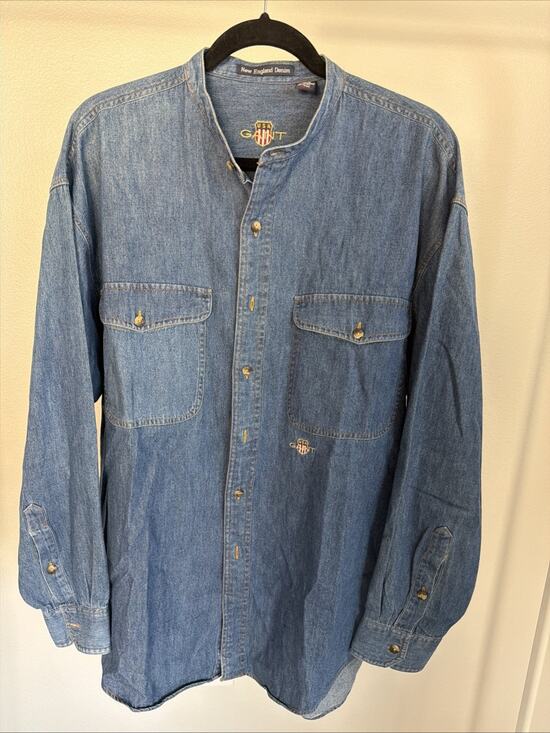 GANT Other - Vintage GANT New England Denim Shirt Mens L USA Logo Band Collar 100% Cotton